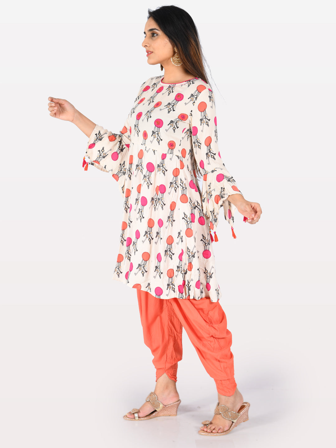 Neerus White Printed Straight Kurta