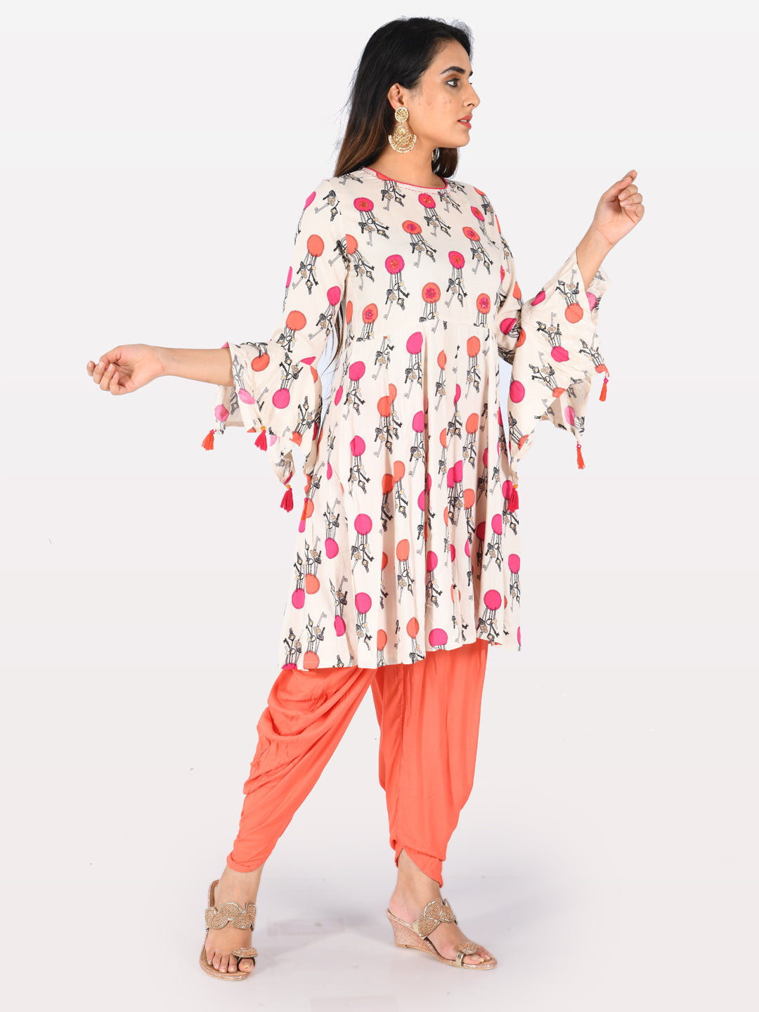 Neerus White Printed Straight Kurta