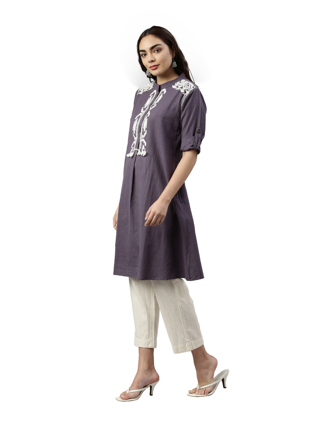 Neerus Grey Color Flex Fabric Kurta Set