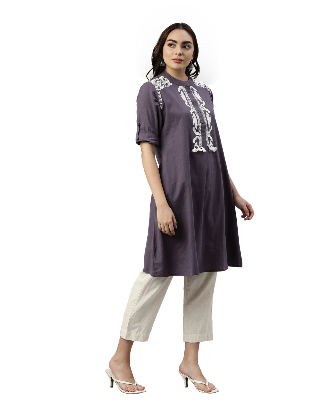 Neerus Grey Color Flex Fabric Kurta Set