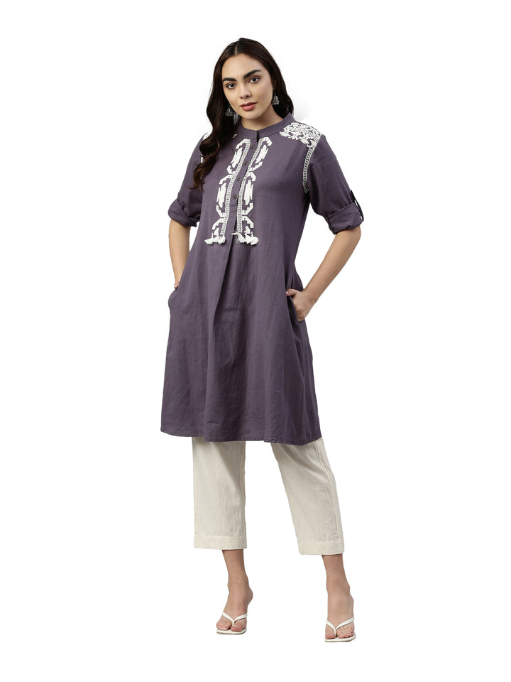 Neerus Grey Color Flex Fabric Kurta Set