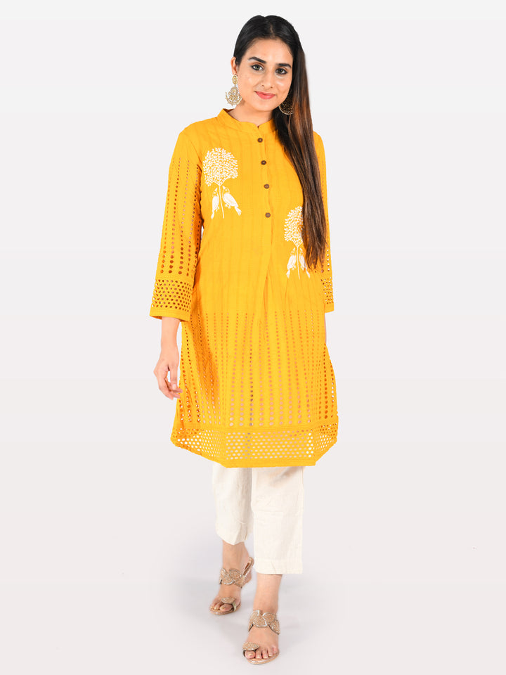 Neerus Yellow Printed Straight Kurta