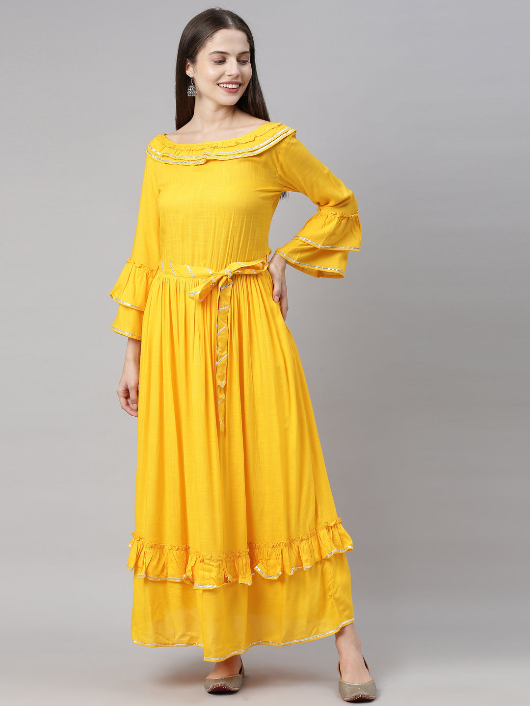 Neerus Yellow Fit & Flare Kurta