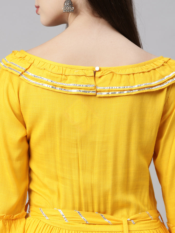 Neerus Yellow Fit & Flare Kurta