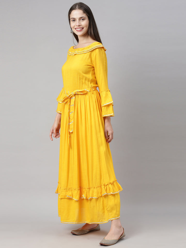 Neerus Yellow Fit & Flare Kurta