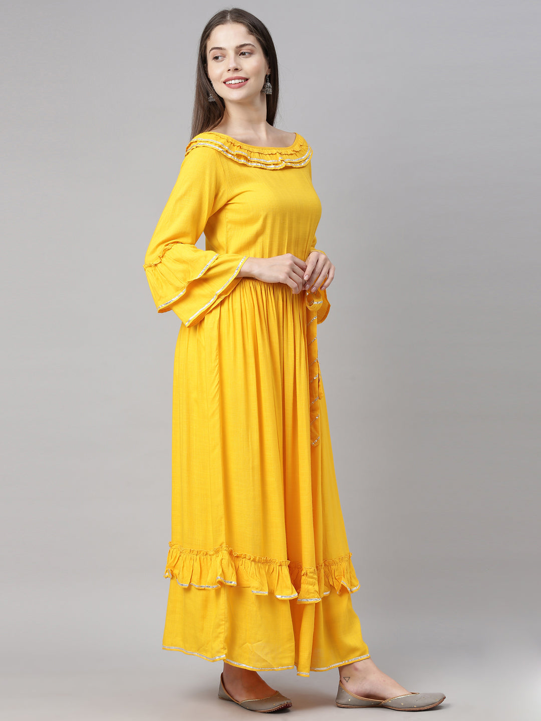 Neerus Yellow Fit & Flare Kurta