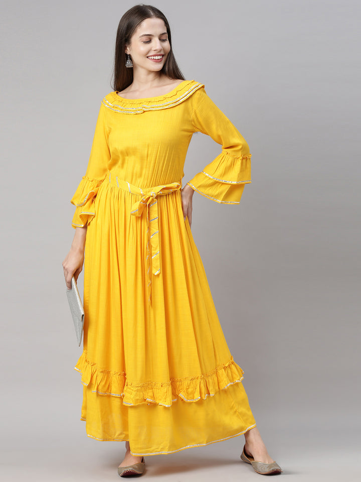 Neerus Yellow Fit & Flare Kurta