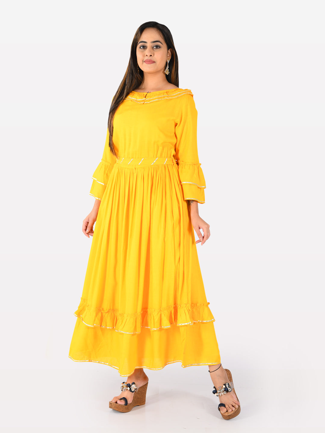 Neerus Yellow Fit & Flare Kurta
