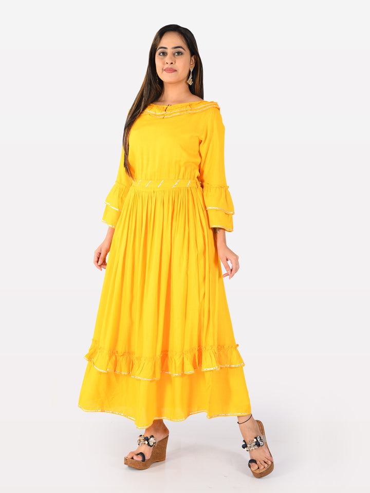 Neerus Yellow Fit & Flare Kurta