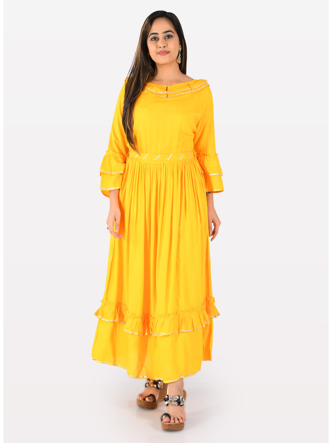 Neerus Yellow Fit & Flare Kurta