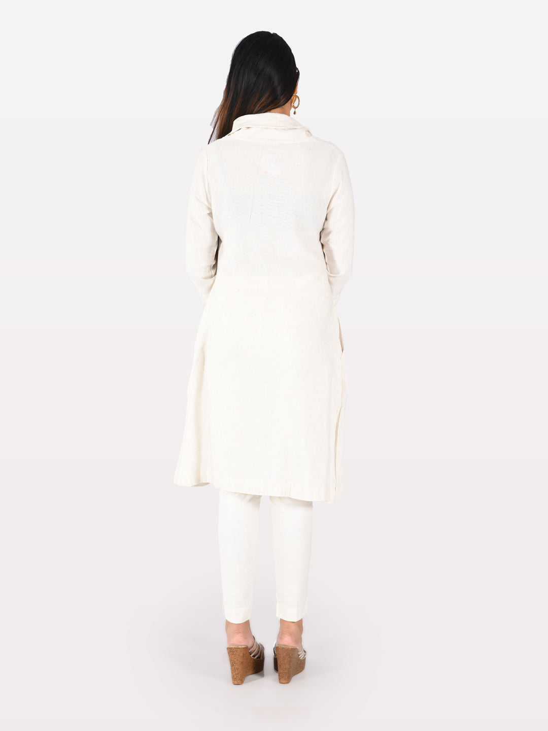Neerus White printed straight kurta - back view