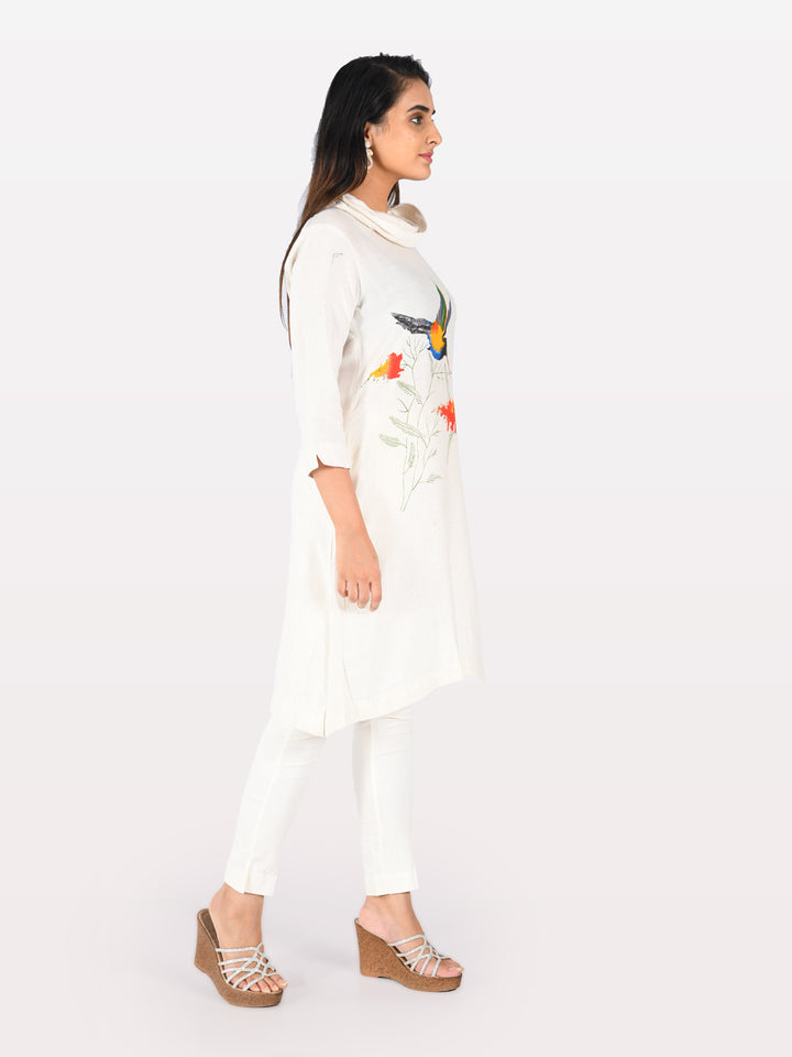 Neerus White printed straight kurta - side view
