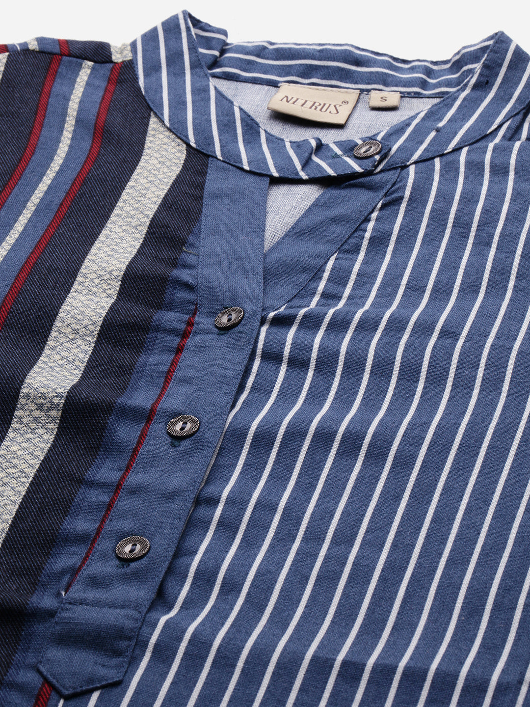 Neerus Blue Striped Straight Kurta