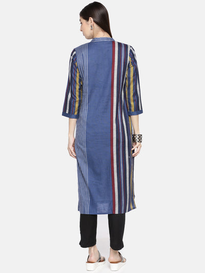 Neeru's Blue Striped Straight Kurta