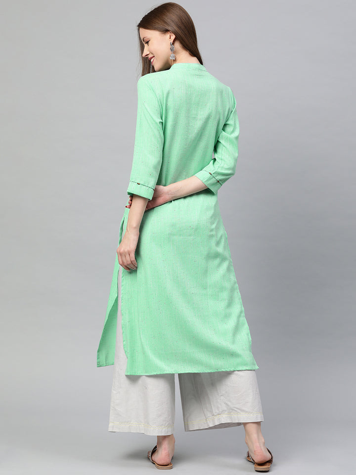 Neerus Green Embroidered Straight Kurta