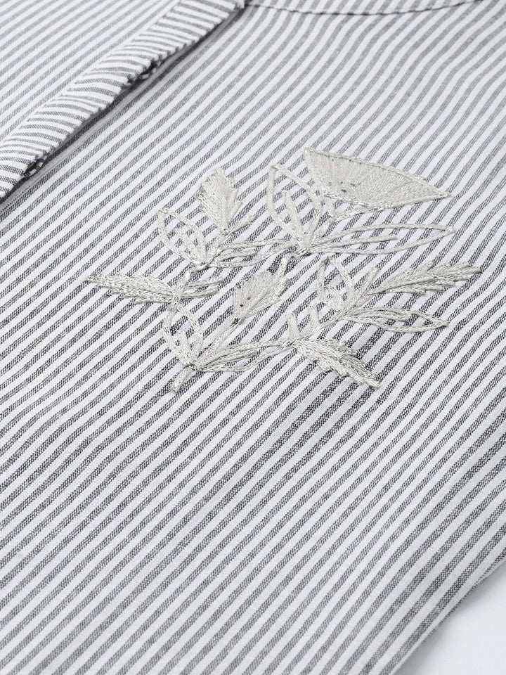 Neerus White cotton striped A-line kurta - back view
