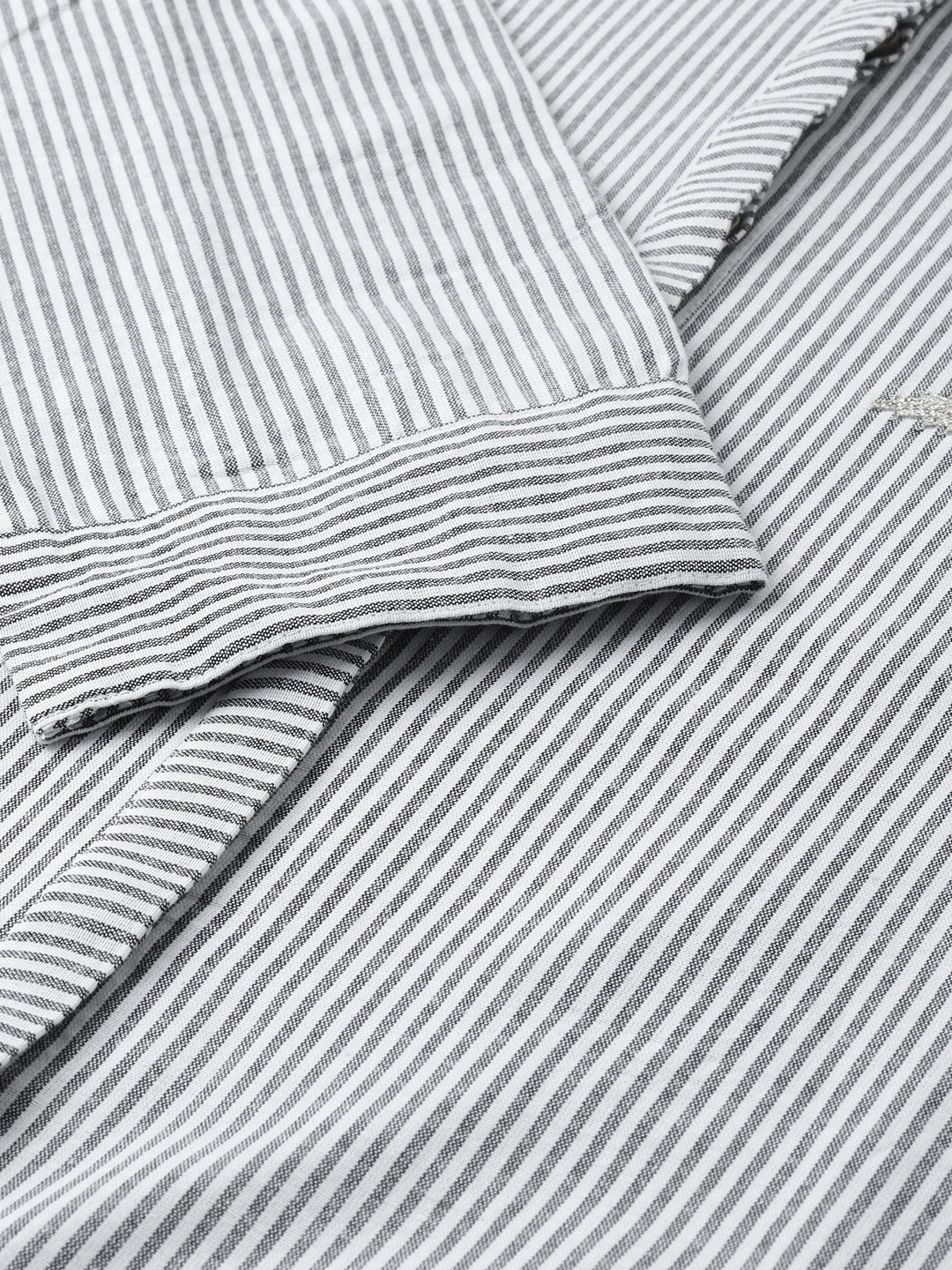 Neerus White cotton striped A-line kurta - detail view 2