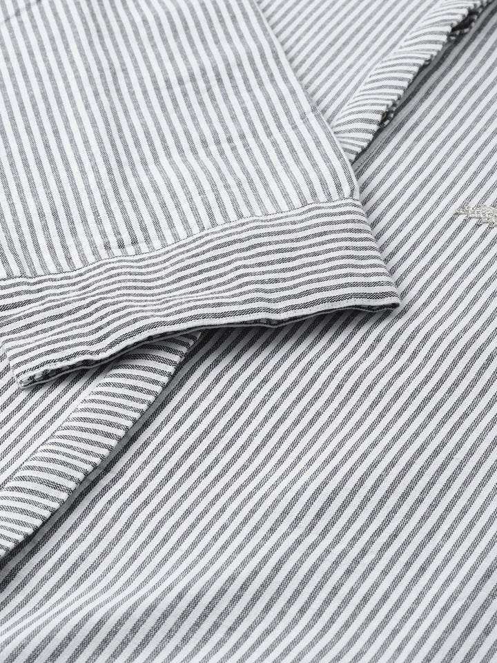 Neerus White cotton striped A-line kurta - detail view 2
