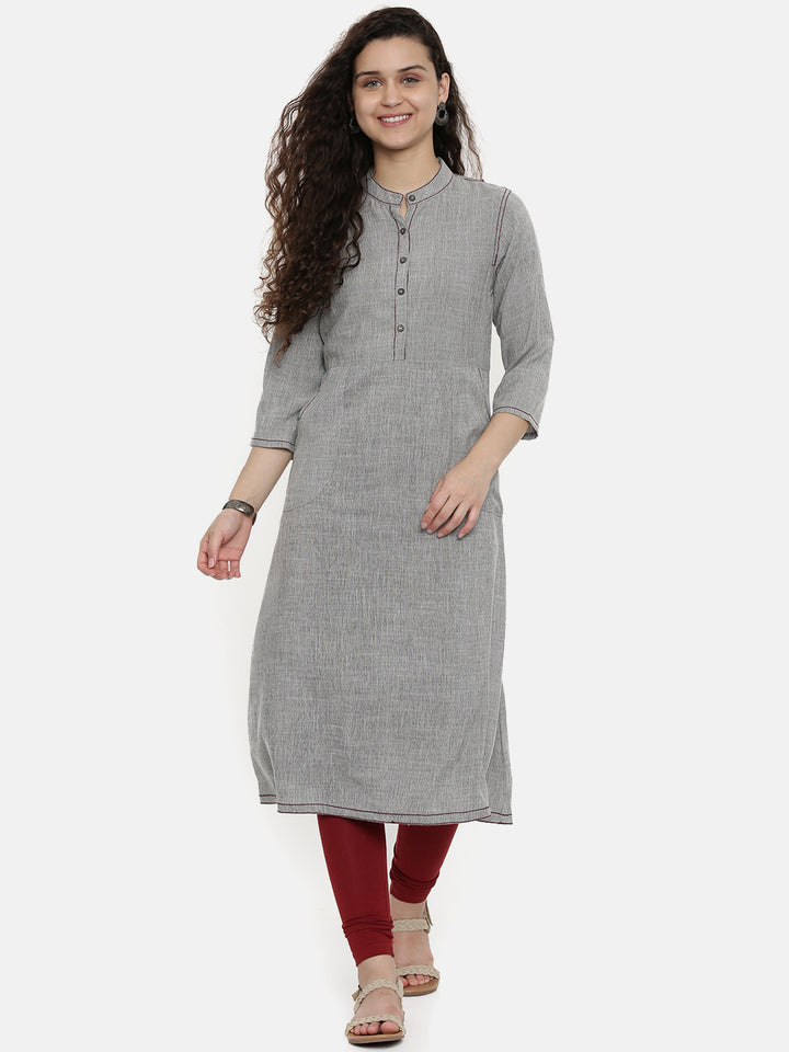 Neerus Grey rayon solid A-Line kurti - side view