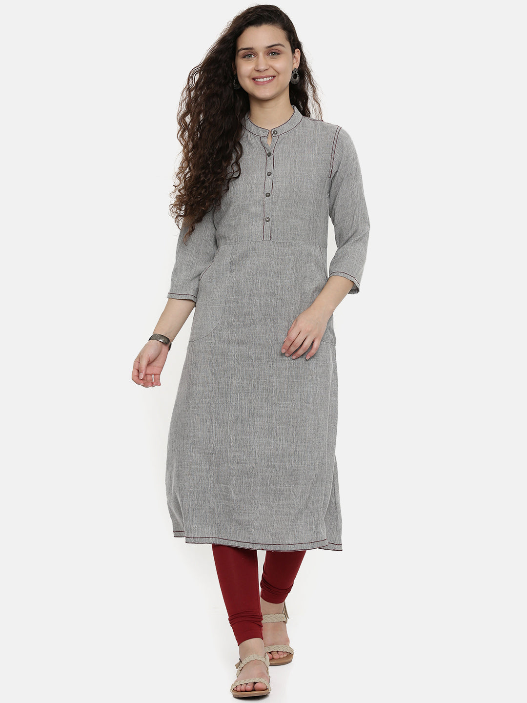 Neeru's Women Grey Solid A-Line Kurta
