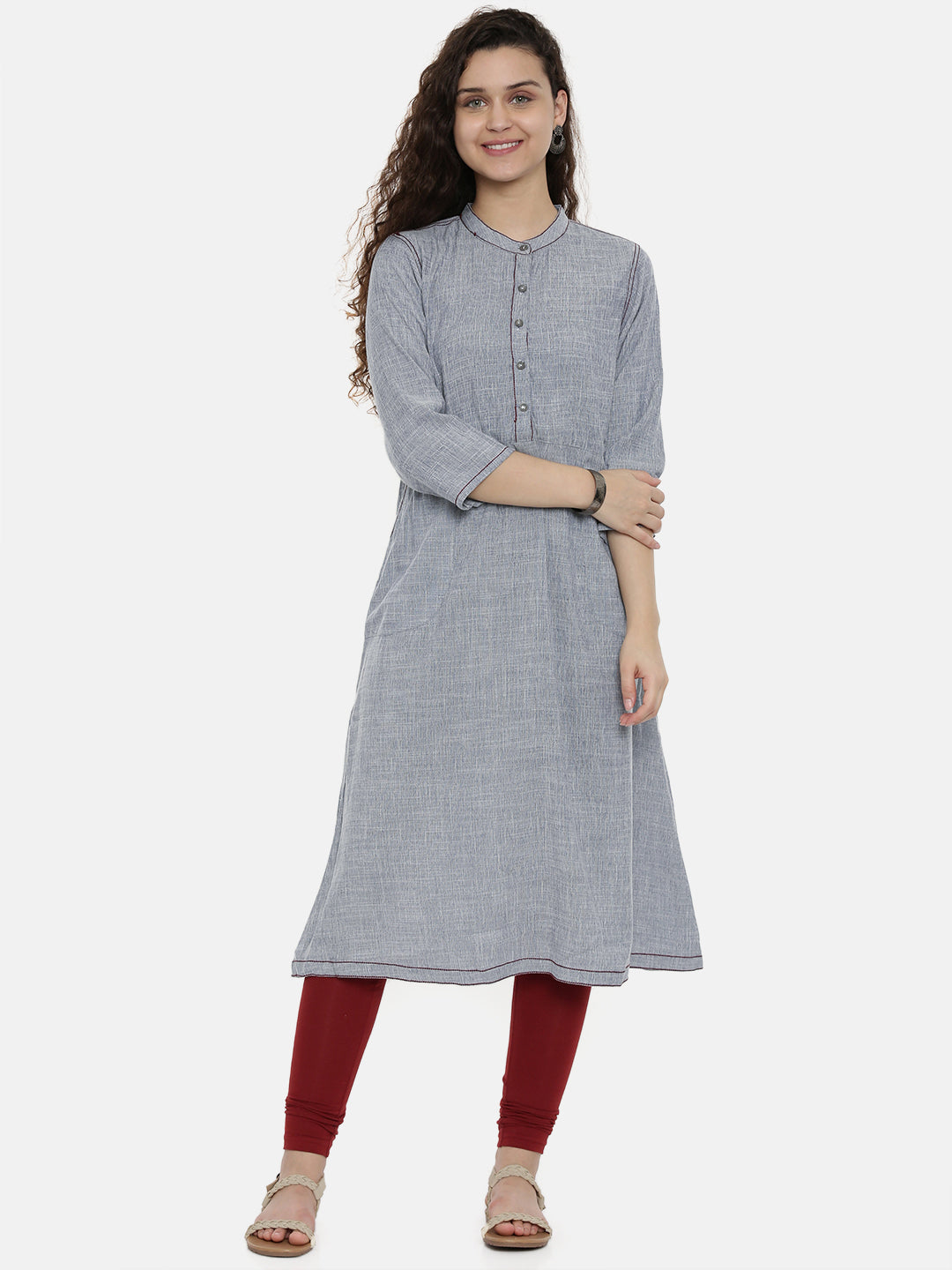 Neerus Grey Rayon Straight Kurta - front view