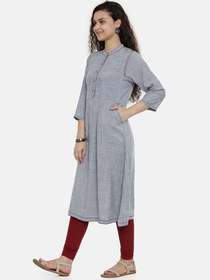 Neerus Grey Rayon Straight Kurta - side view