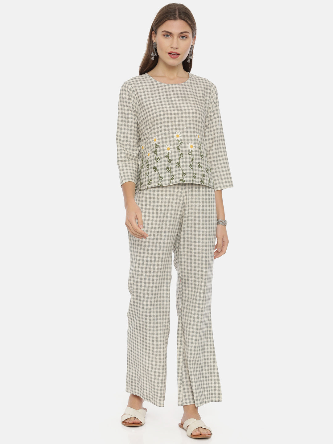 Neerus Women Gray Color Flex Fabric Tunic Set