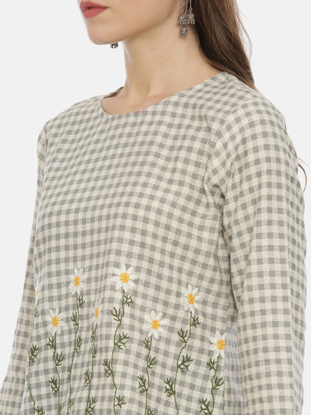 Neerus Women Gray Color Flex Fabric Tunic Set