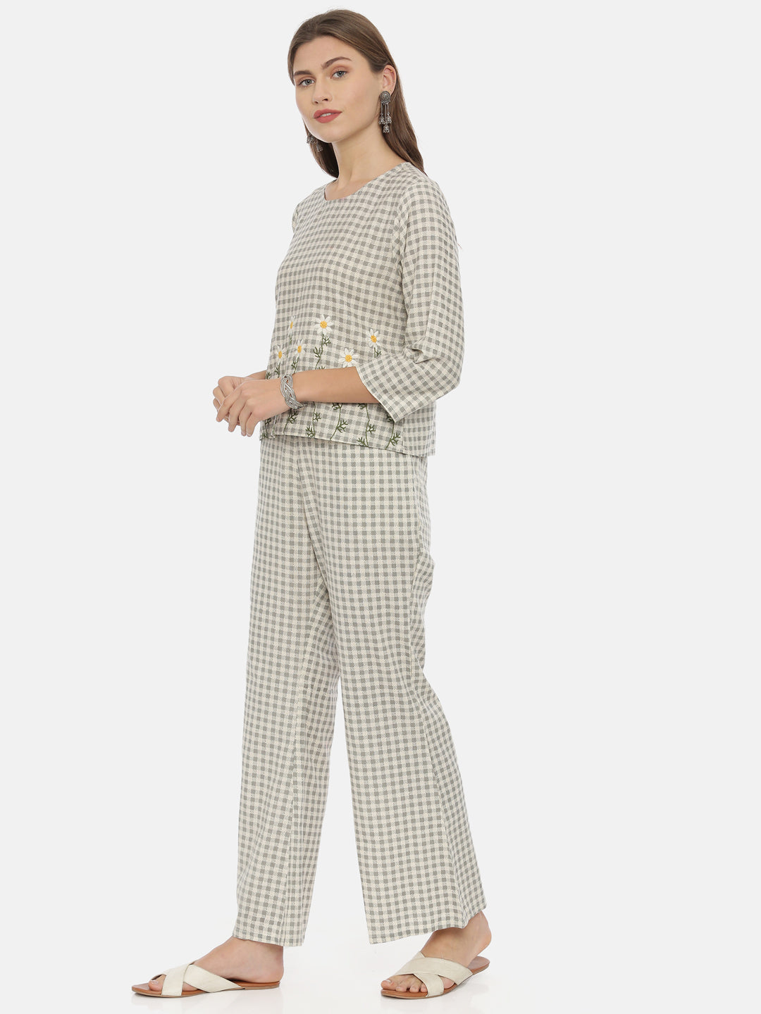 Neerus Women Gray Color Flex Fabric Tunic Set