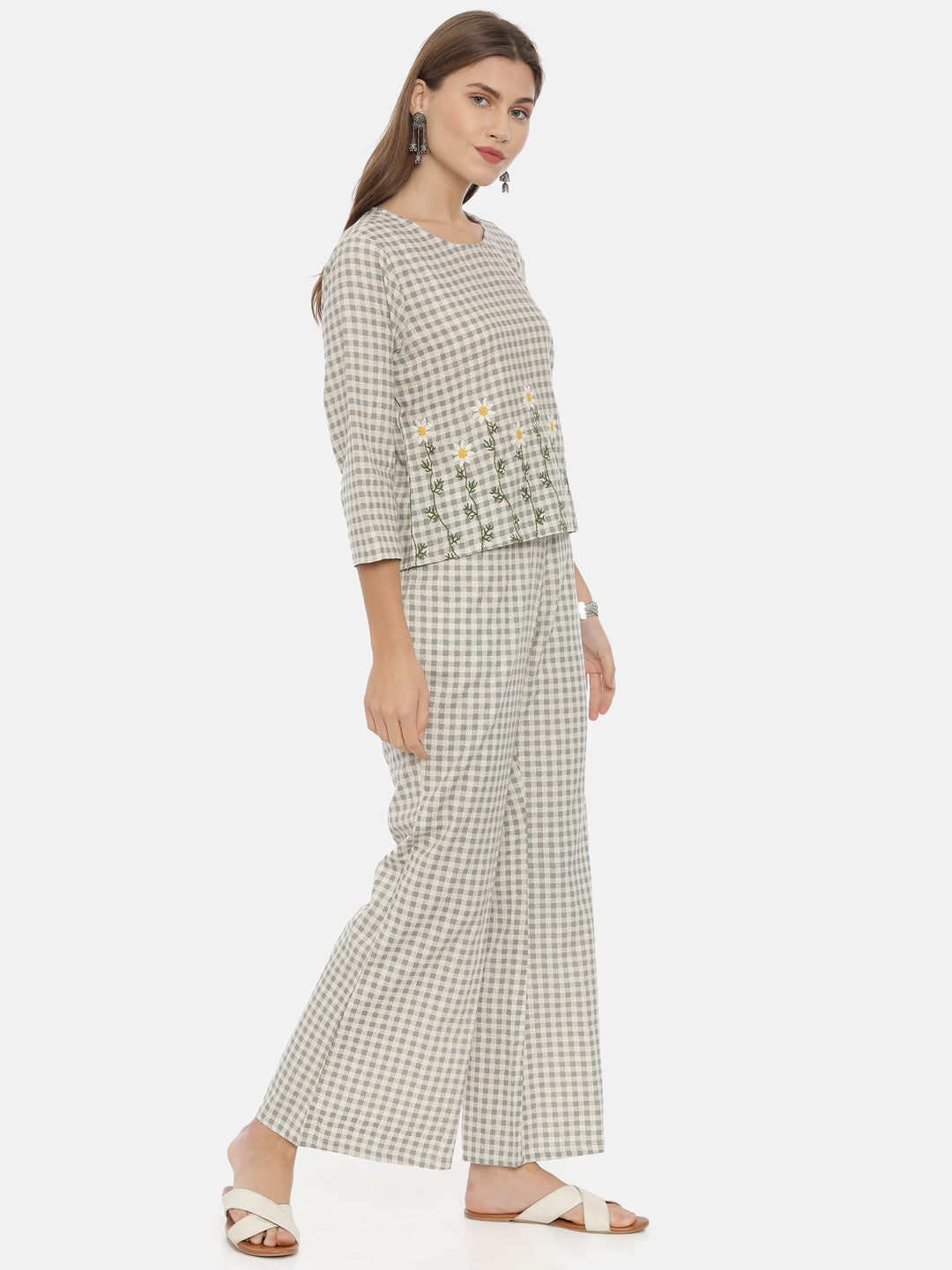 Neerus Women Gray Color Flex Fabric Tunic Set