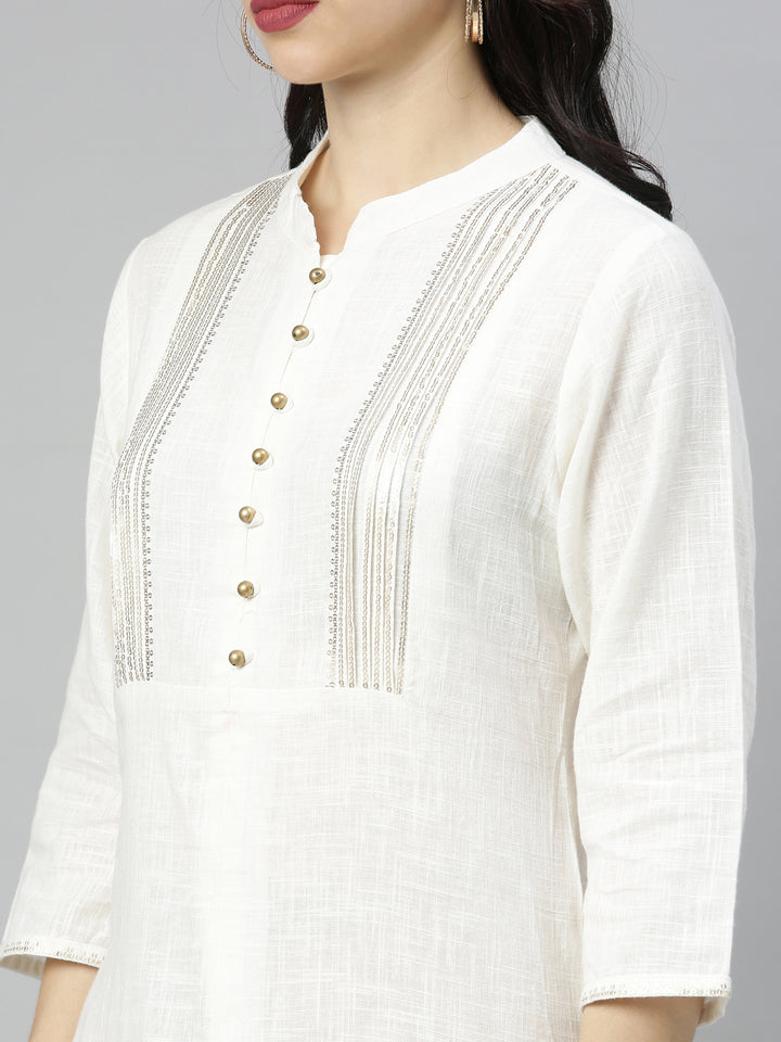 Neerus White embellished straight kurta - back view
