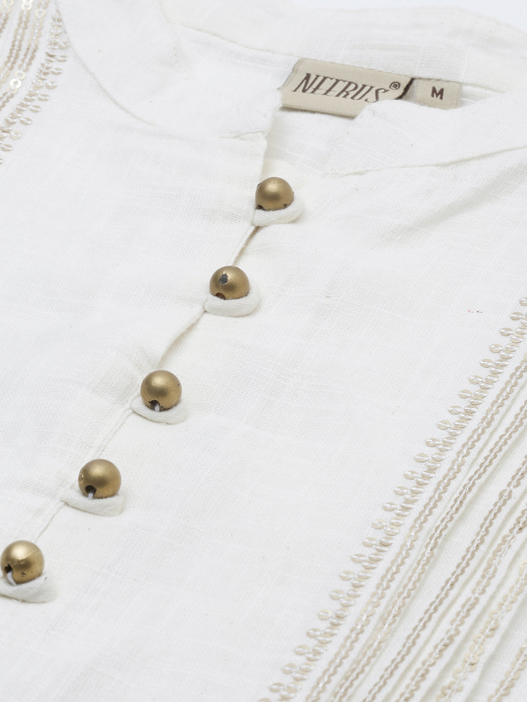 Neerus White embellished straight kurta - side view