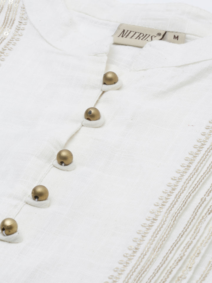 Neerus White embellished straight kurta - side view