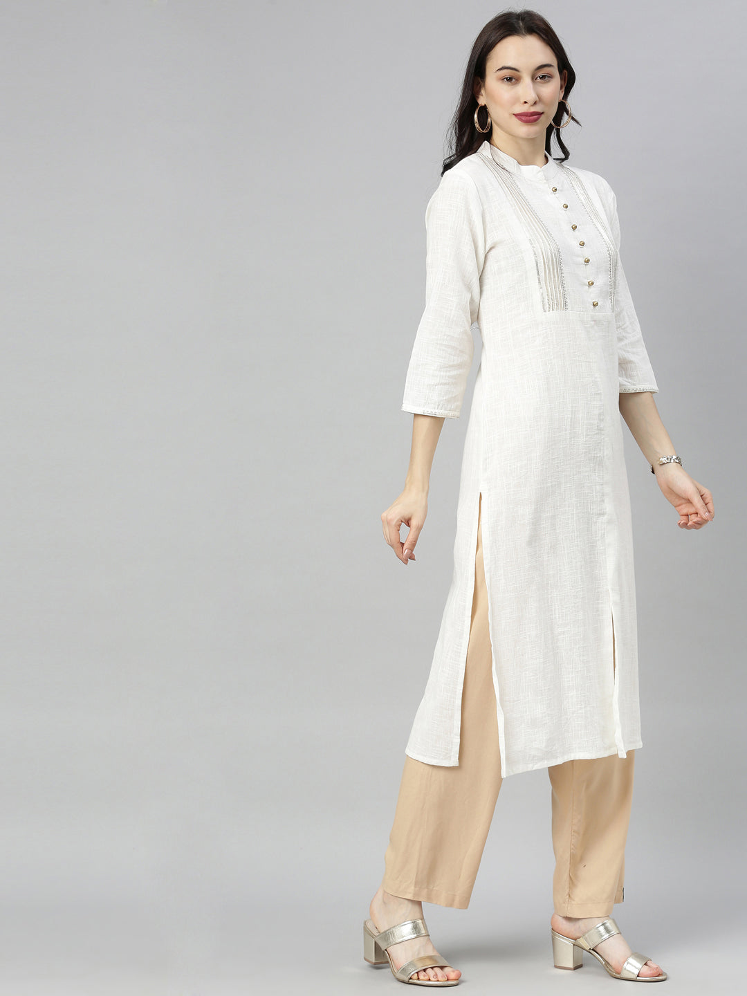 Neerus White embellished straight kurta - detail view 3