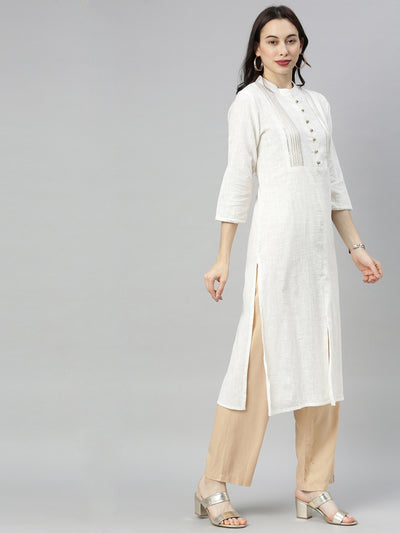 Neeru's Off White Embellished Straight Kurta