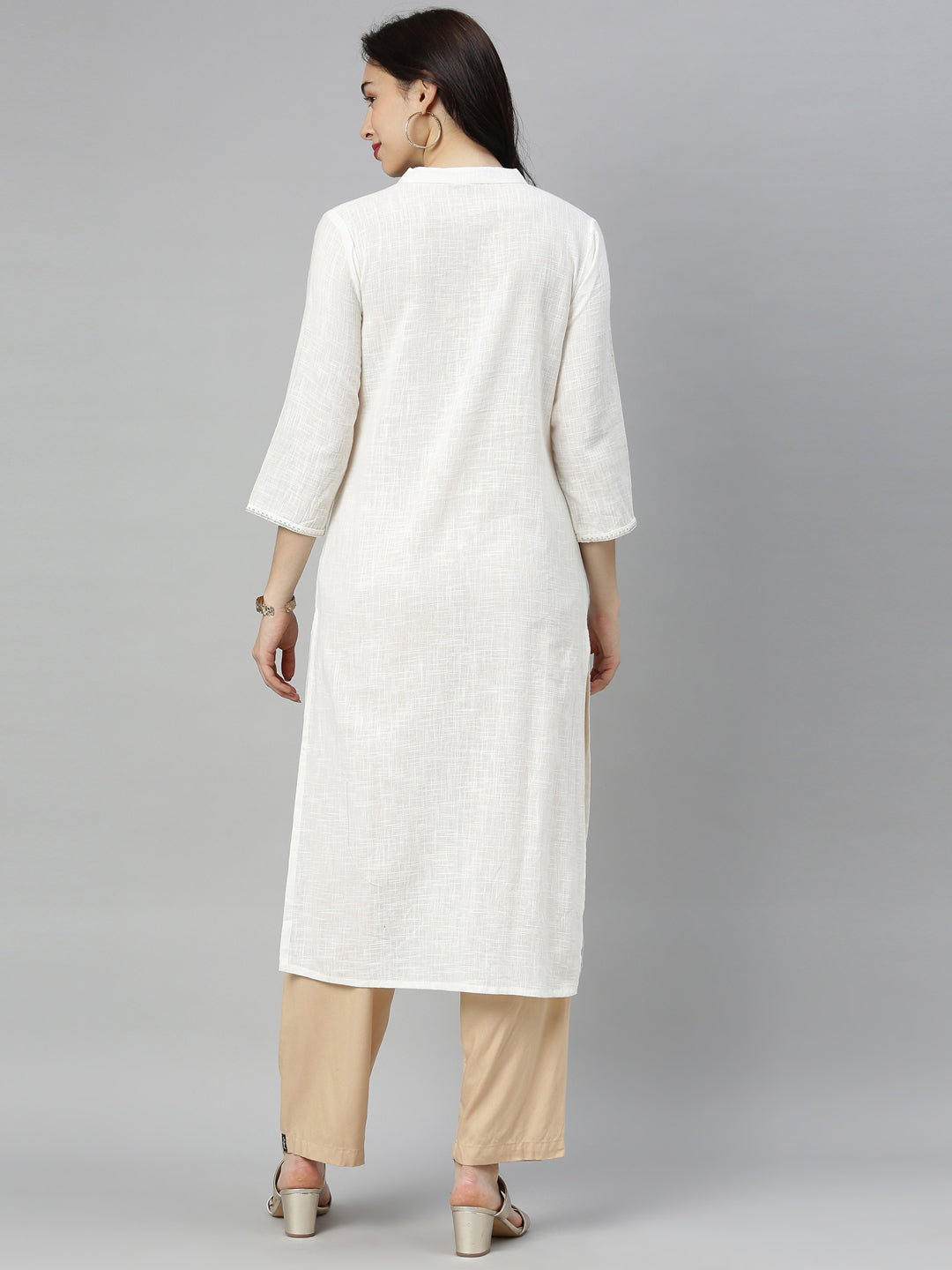 Neerus White embellished straight kurta - detail view 4