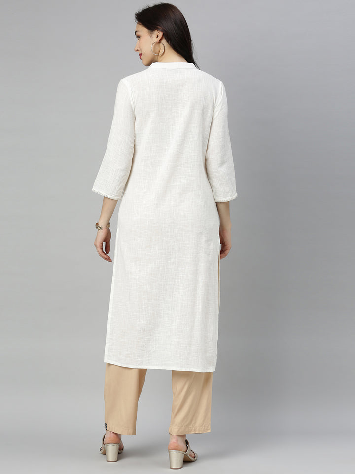 Neerus White embellished straight kurta - detail view 4