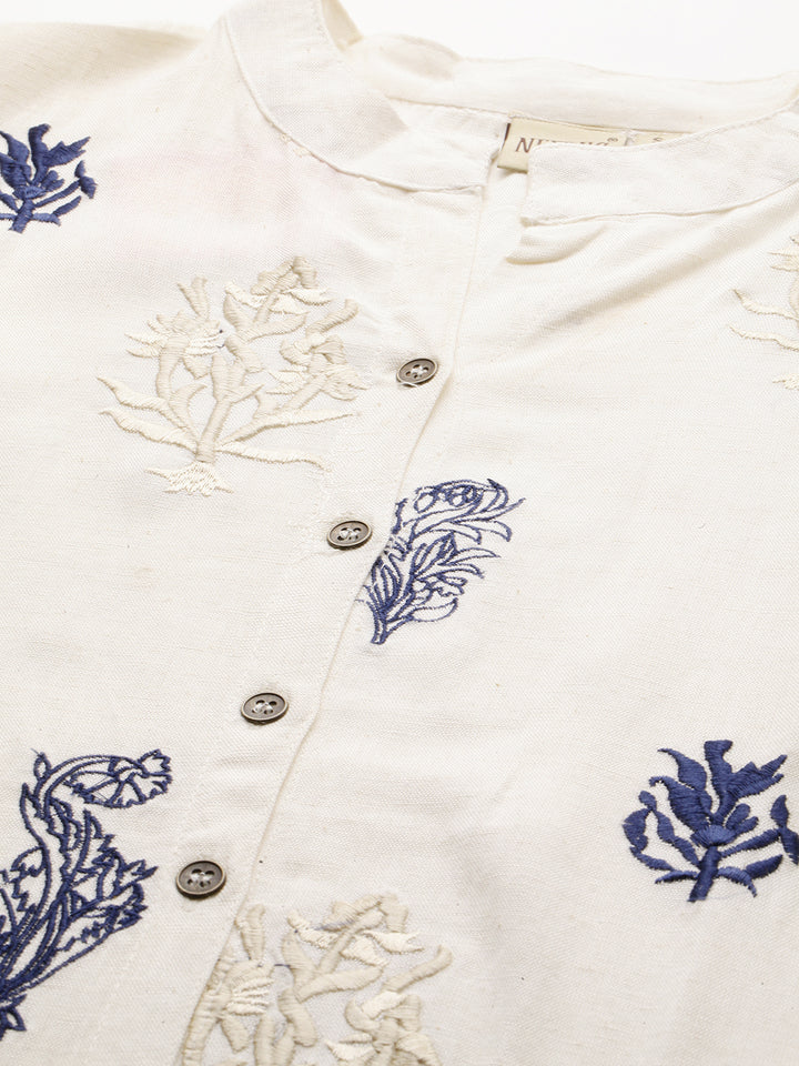 Neerus Women Off-White Embroidered A-Line Kurta