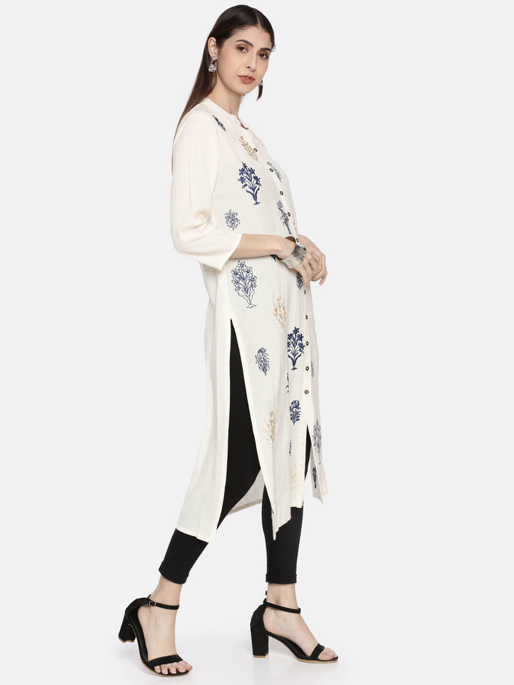 Neerus Women Off-White Embroidered A-Line Kurta