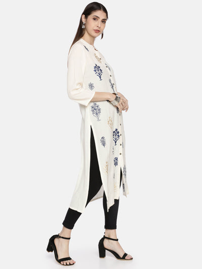 Neeru's Women Off-White Embroidered A-Line Kurta