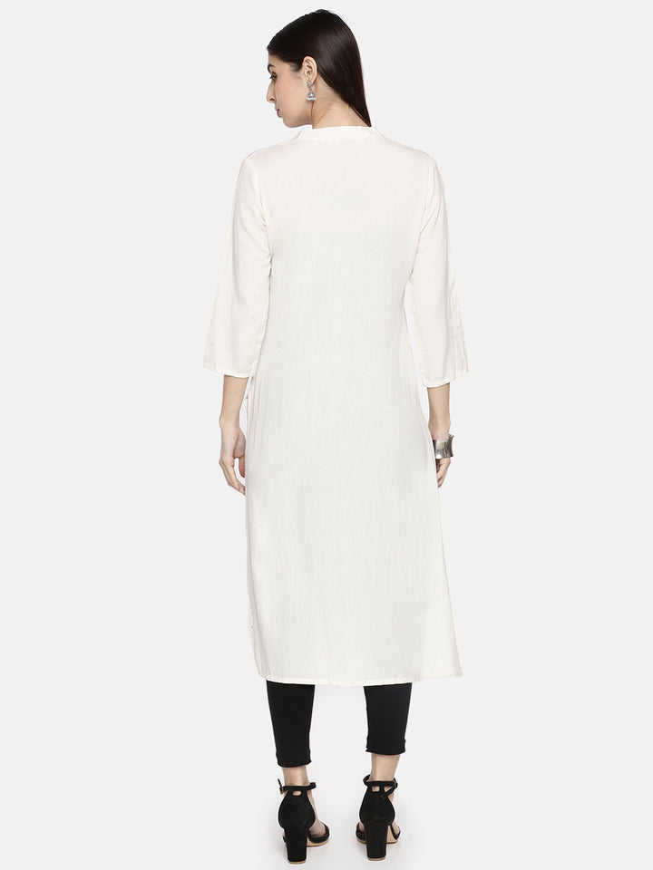 Neerus Women Off-White Embroidered A-Line Kurta