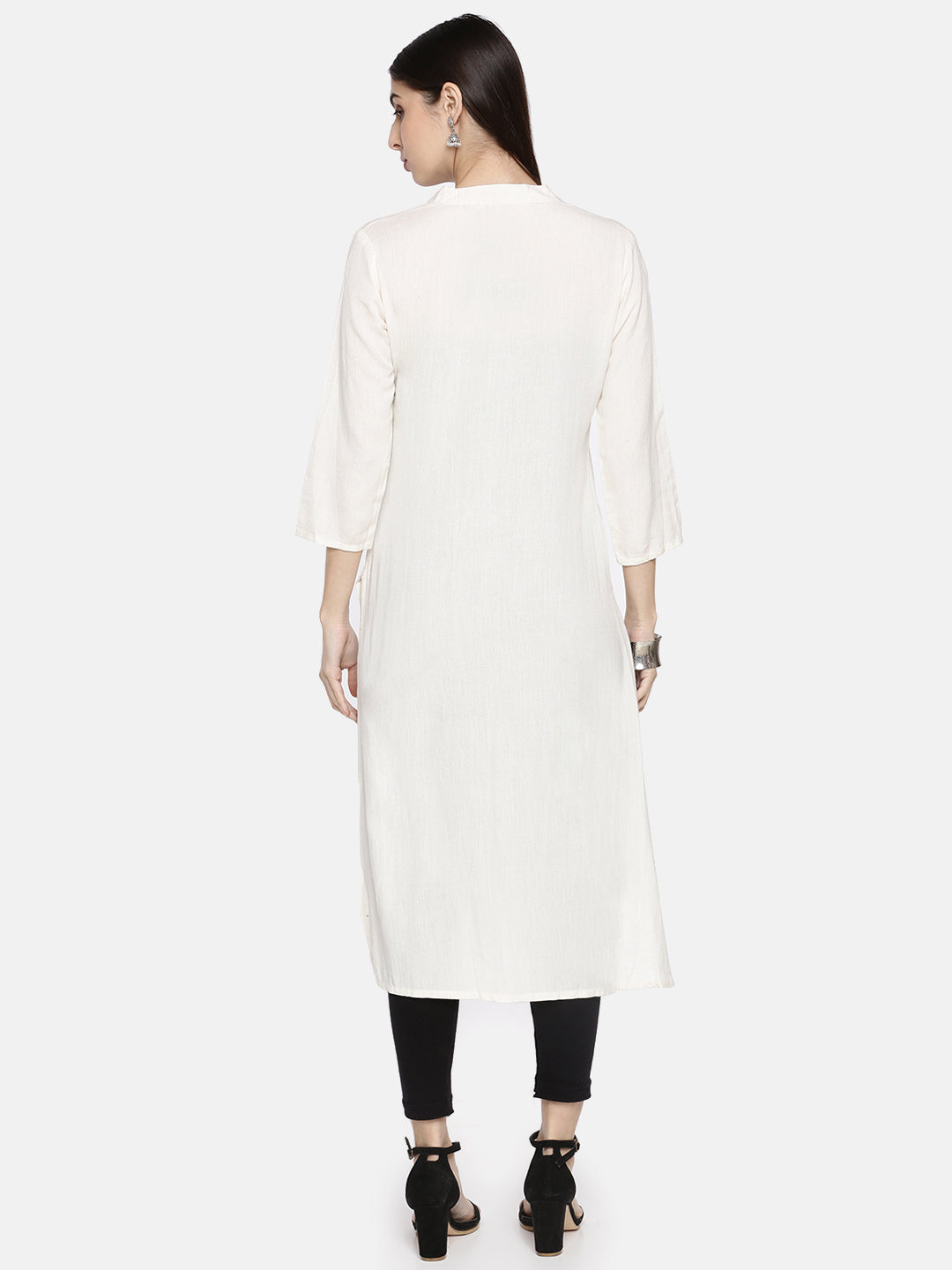 Neeru's Women Off-White Embroidered A-Line Kurta