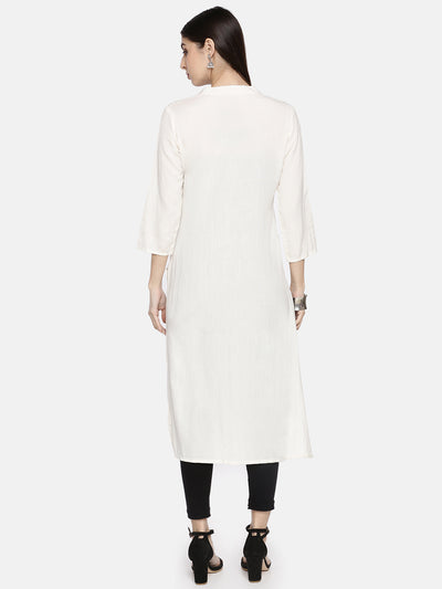 Neeru's Women Off-White Embroidered A-Line Kurta
