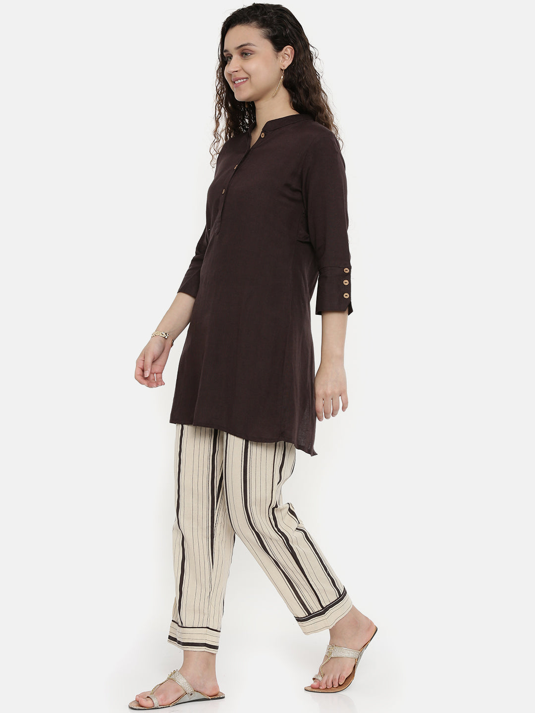 Neerus Brown straight kurti solid ethnic wear - detail view 2