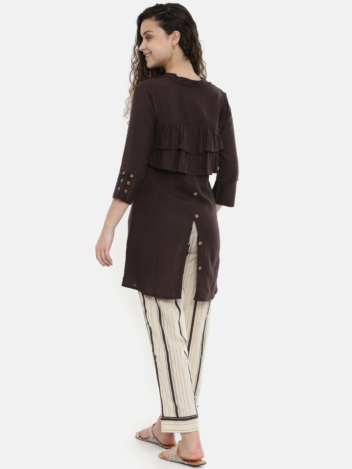 Neerus Brown straight kurti solid ethnic wear - detail view 3