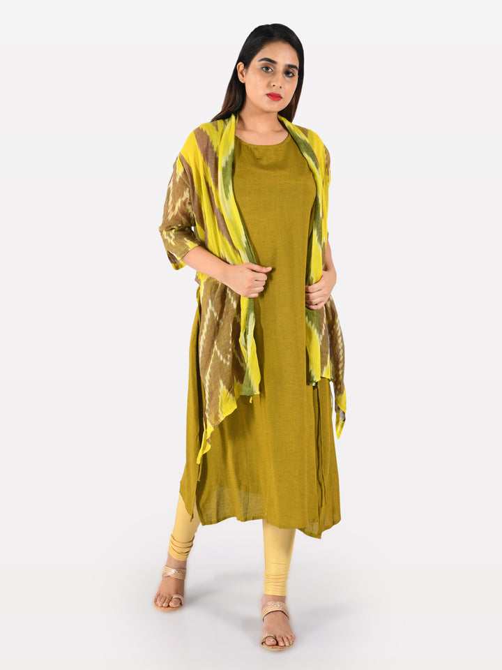 Neerus Green printed A-Line kurta with attached dupatta - detail view 6