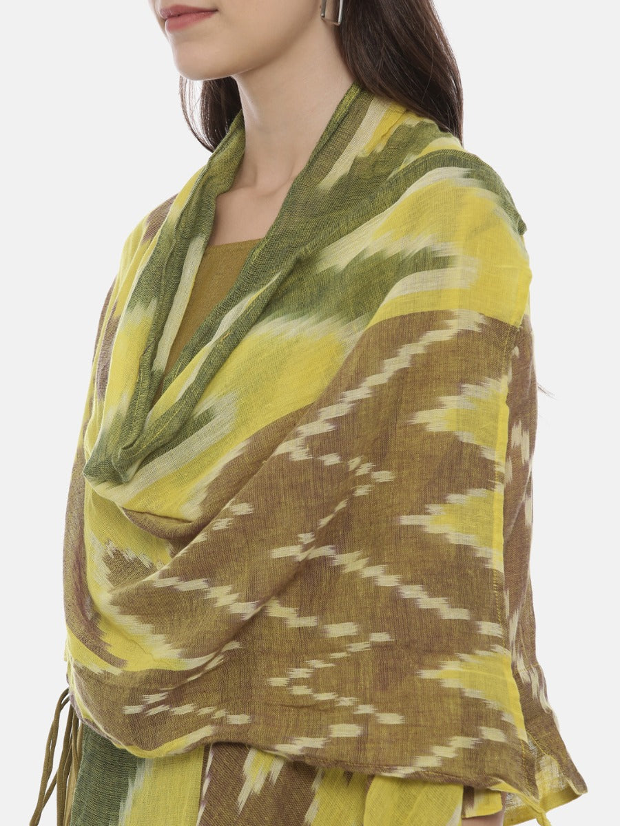 Neerus Green printed A-Line kurta with attached dupatta - back view