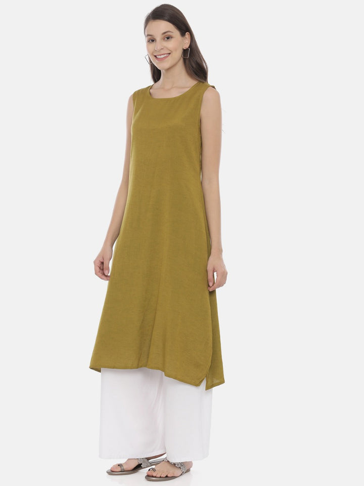 Neerus Green printed A-Line kurta with attached dupatta - side view