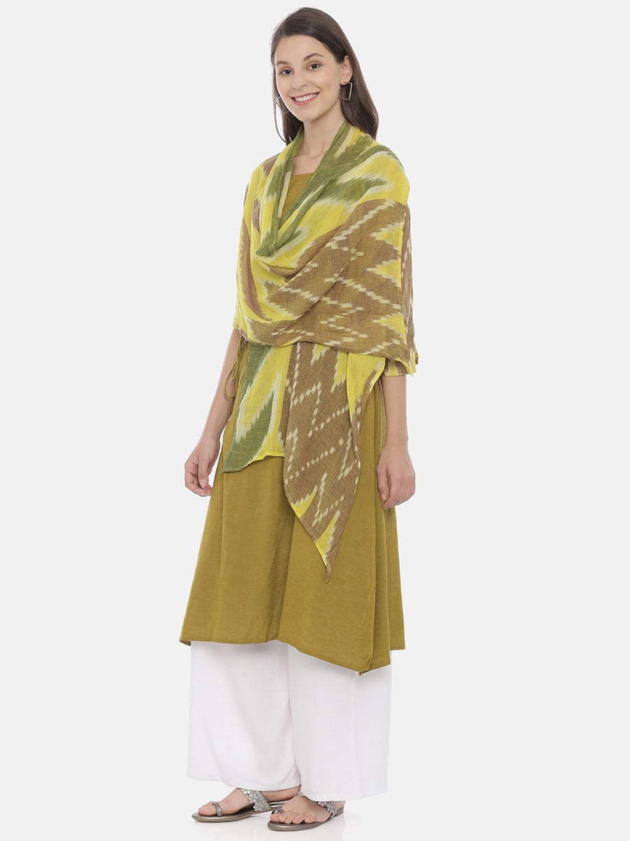 Neerus Green printed A-Line kurta with attached dupatta - detail view 1