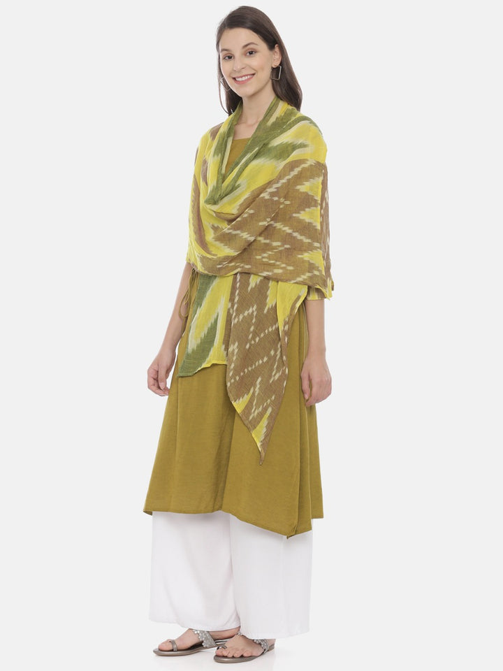 Neerus Green printed A-Line kurta with attached dupatta - detail view 1